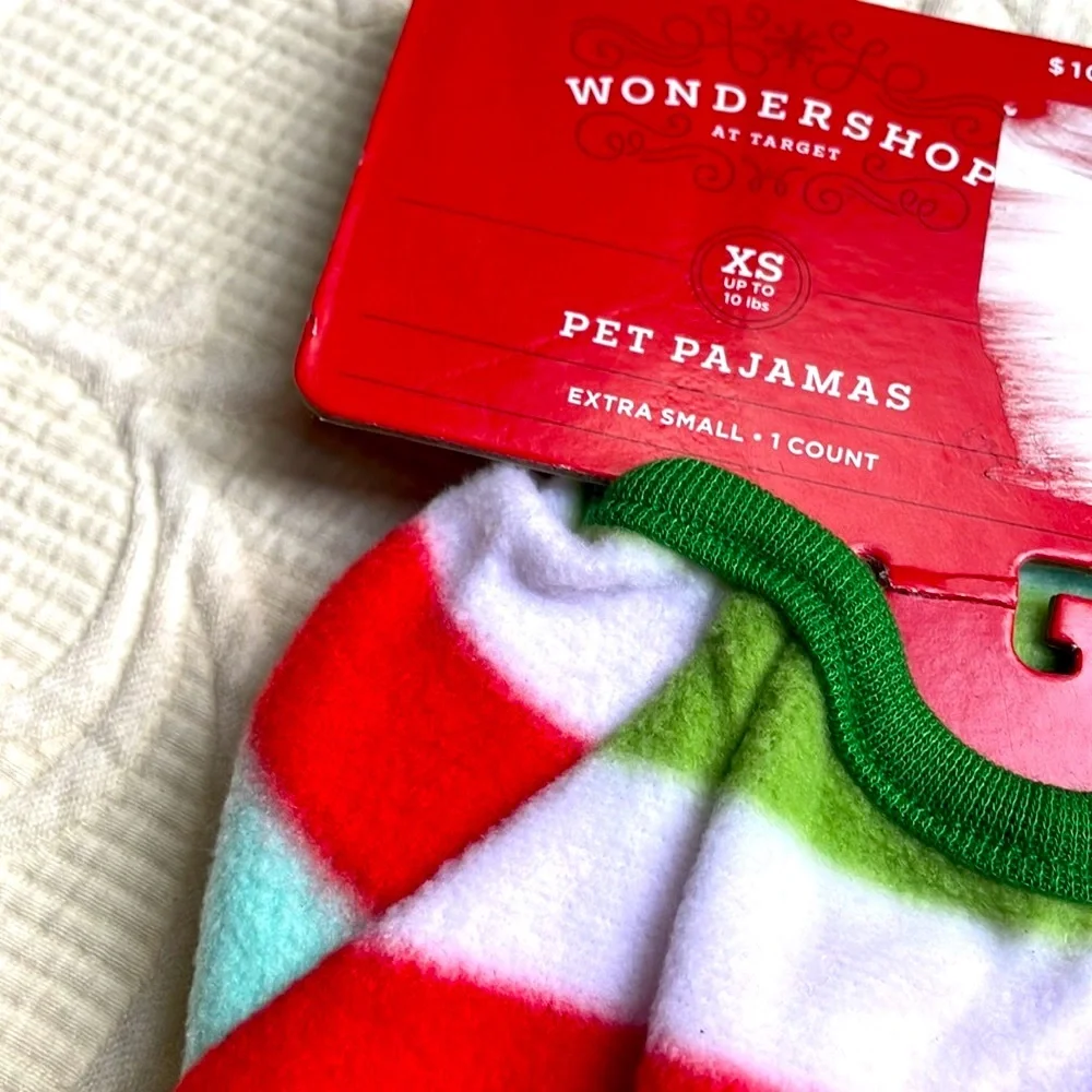 Pet Christmas Pajamas Fleece Flannel Striped Green Red White - Wondershop